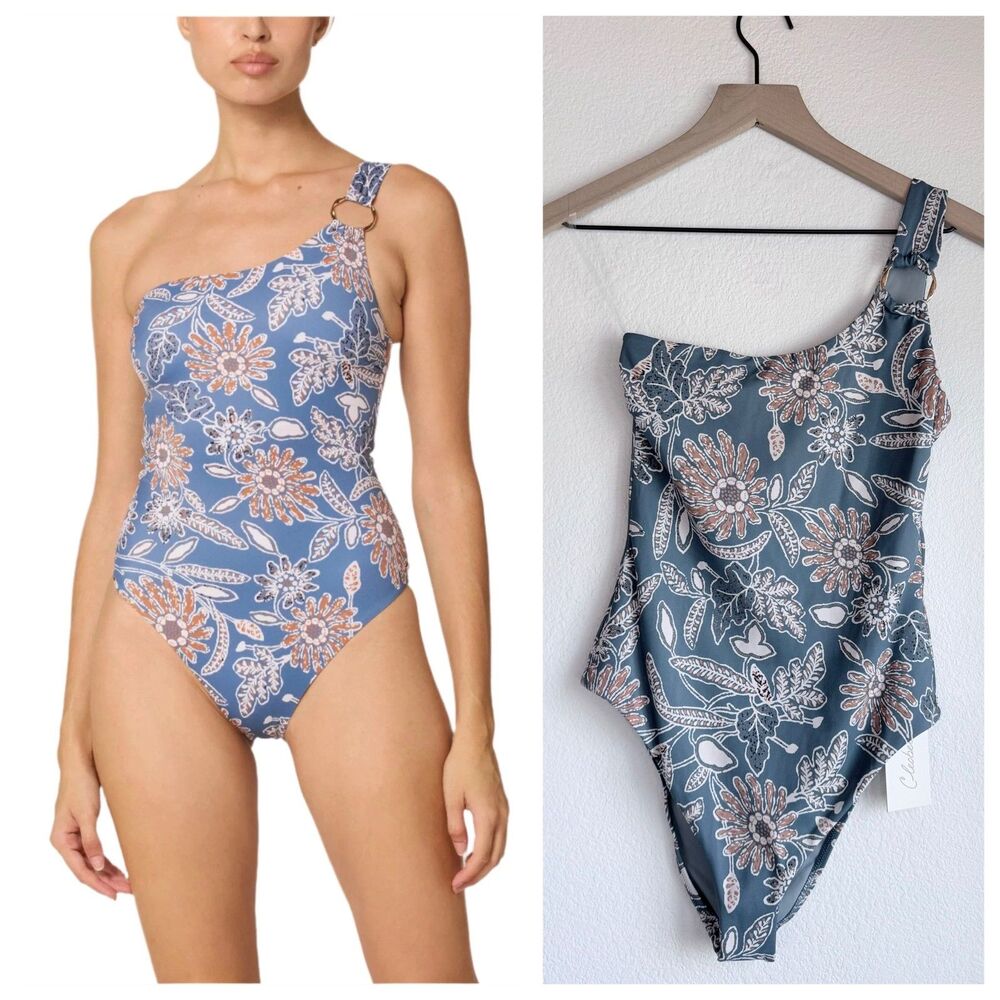 Cleobella Maya One Piece Swimsuit Magnolia Floral Blue NWT Sz Small One Shoulder